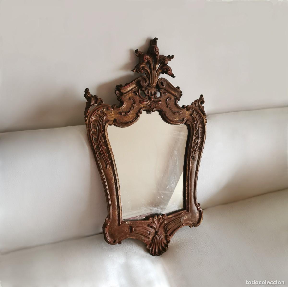 Antiquit&eacute;s: ESPEJO ANTIGUO DE MADERA CON CORNUCOPIA - SIGLO XVII &ndash; XVIII -TALLADO