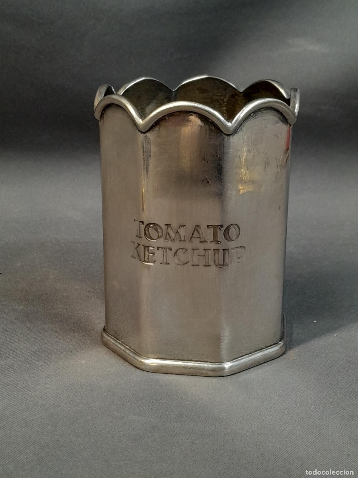 Antiques: SOPORTE PARA ENVASE DE SALSA EN METAL PLATEADO. MEDIADOS S.XX