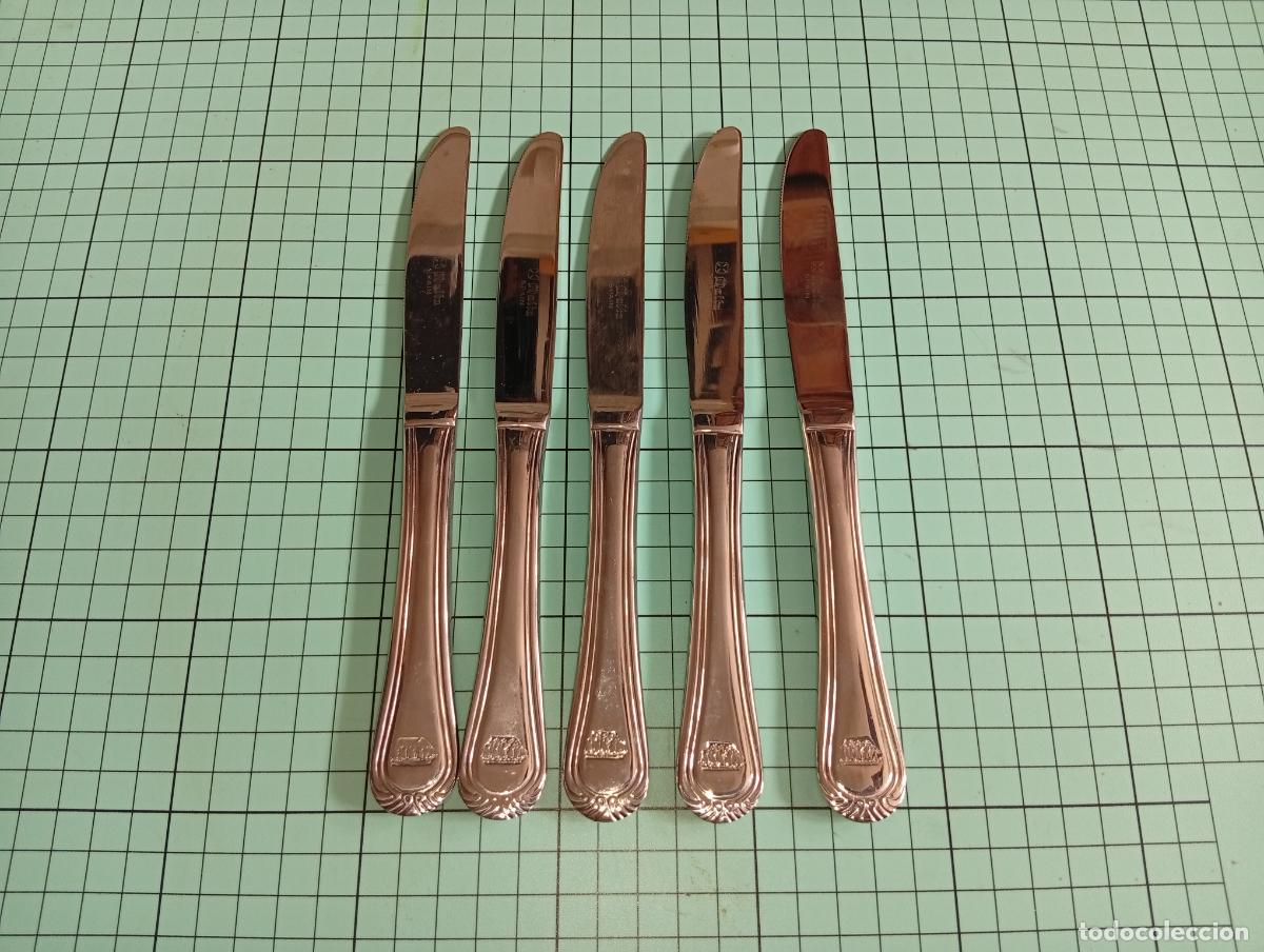 Antig&uuml;edades: 5 cuchillos alpaca plateada Cruz de Malta San Juan Sebasti&aacute;n del Cano made in Spain