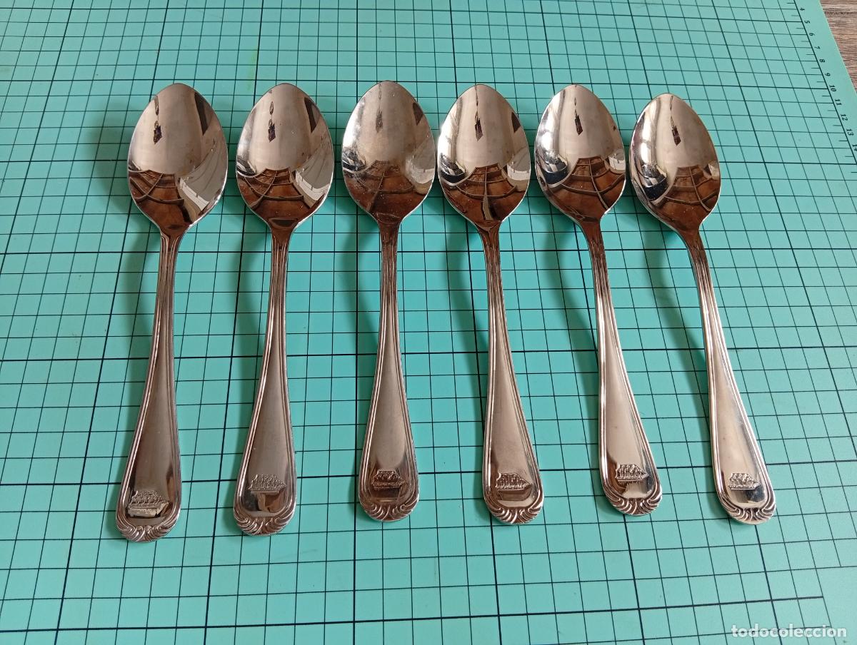 Antig&uuml;edades: 6 cucharas alpaca plateada Cruz de Malta San Juan Sebasti&aacute;n del Cano made in Spain