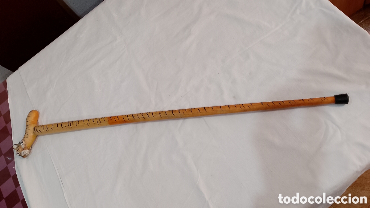 Antig&uuml;edades: Antiguo bast&oacute;n con tigre madera tallada - Foto 5