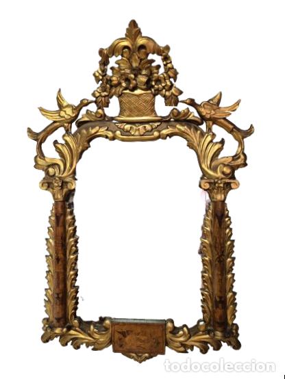 Antig&uuml;edades: Espejo, Cornucopia Antiguo - Talla de Madera Dorada en Pan de Oro - S.XIX - Pilares y Marqueter&iacute;a
