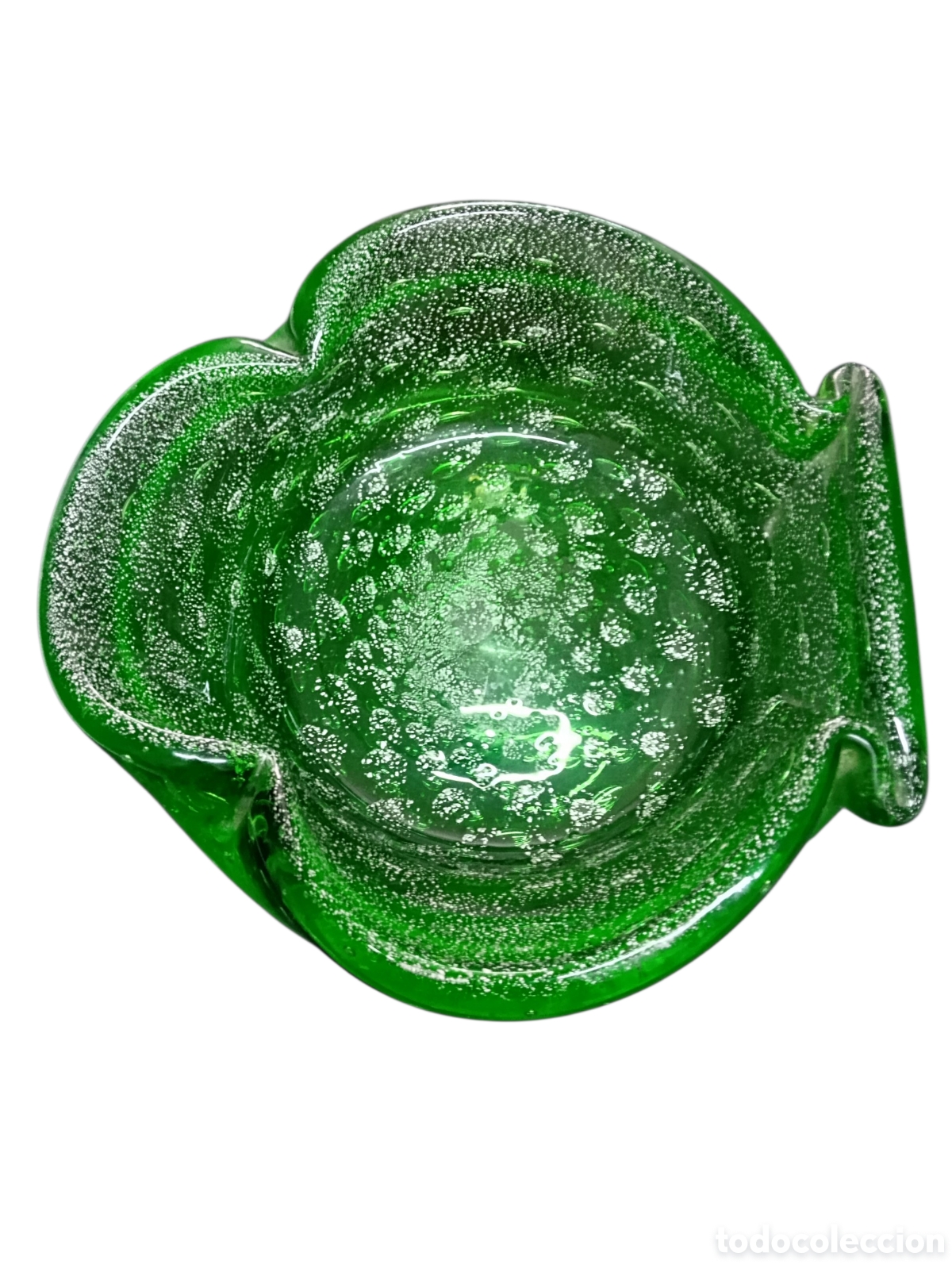 Antig&uuml;edades: ANTIGUO GRAN CUENCO EN CRISTAL SOMERSO Y BULLICANTE. MURANO VERDE ESMERALDA BURBUJAS 24.5 cm GLASS