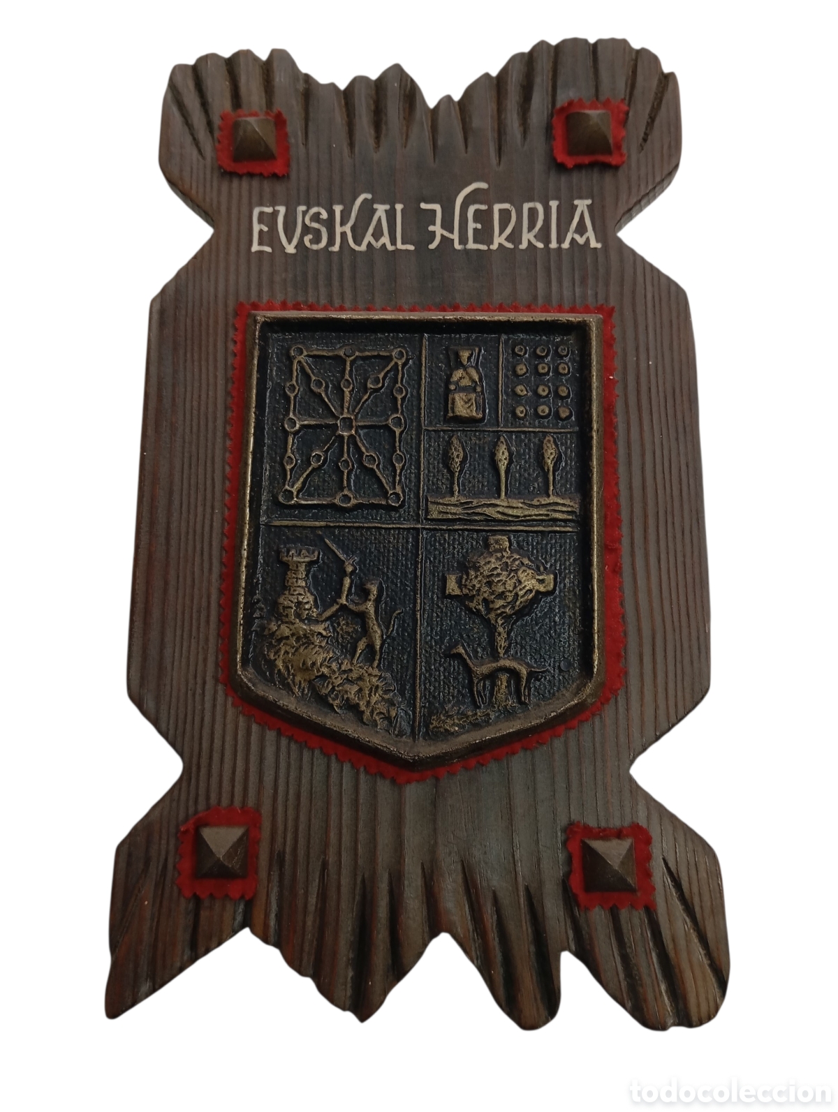 Antiques: ANTIGUO ESCUDO EUSKAL HERRIA EN BRONCE Y MADERA EUSKALERRIA PAIS VASCO BASQUE 35 x 19 cm