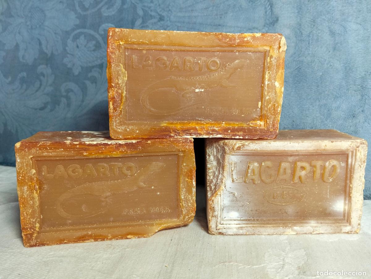 Antiguidades: Lote 3 jabones pastilla barra antigua de jab&oacute;n de manos Lizariturri Rezola Barcelona lagarto 400gr