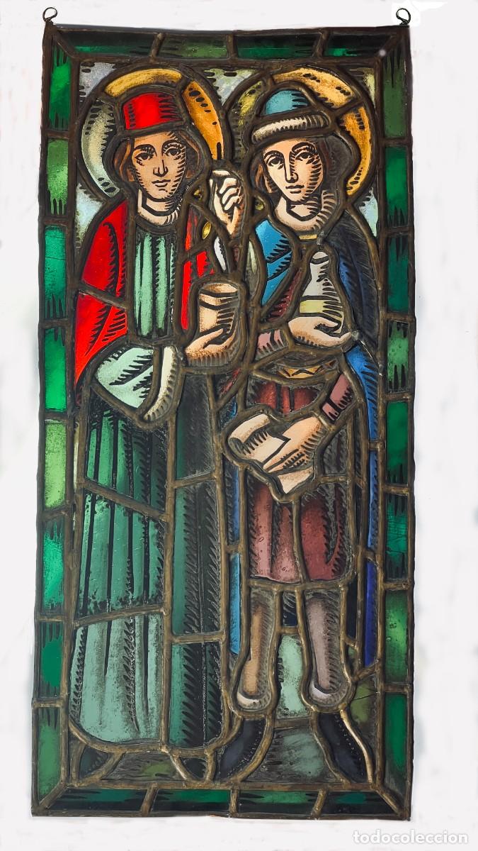 Antig&uuml;edades: Josep Maria Bonet (1903 Seo de Urgel -1988 Barcelona). San Cosme y San Damian.Vidriera emplomada.