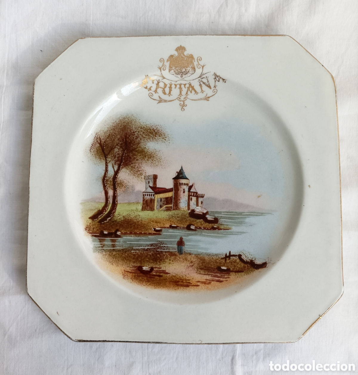 Antiguidades: PICKMAN. Sevilla. La Cartuja. Venta ERITA&Ntilde;A. Plato cuadrado pintado a mano.