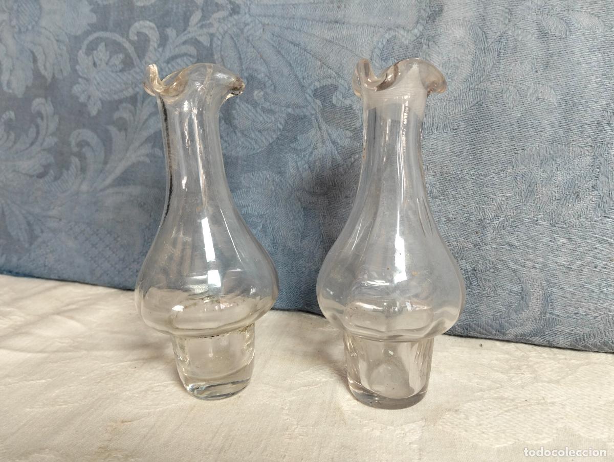 Antig&uuml;edades: Pareja de vinagreras antiguas aceitera y vinagrera de cristal transparente de repuesto a&ntilde;os 30-40