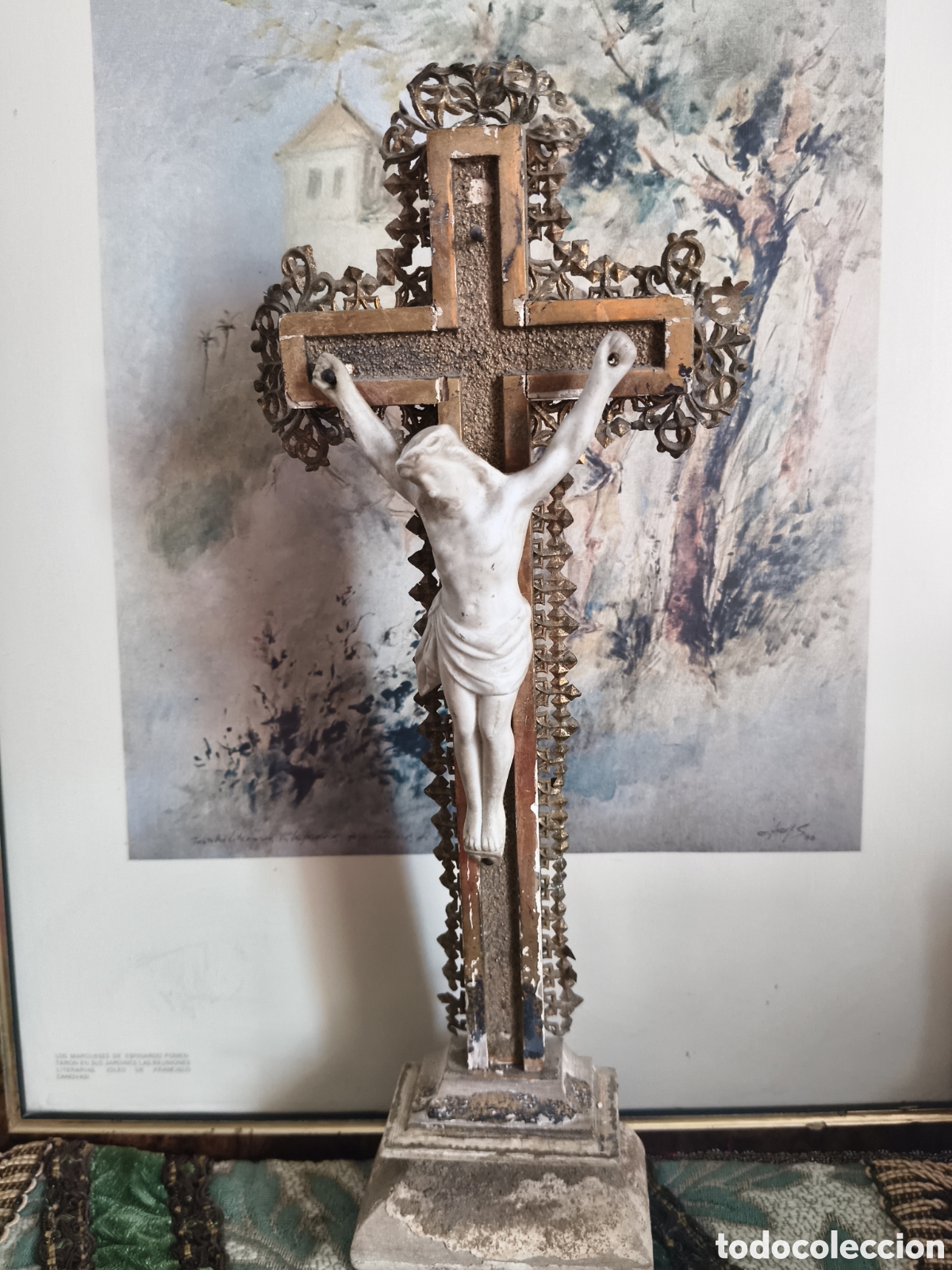 Antiques: ANTIGUO CRUCIFIJO JESUS DE BISCUIT MADERA CON JESUCRISTO EN PORCELANA BISCUIT S. XIX