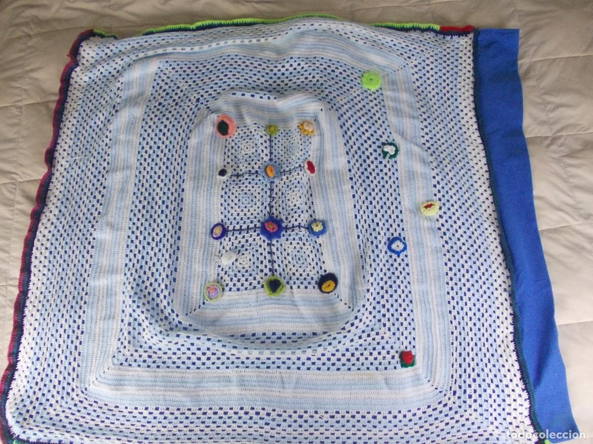 Antig&uuml;edades: Manta ganchillo vintage hecha a mano fleece azul artesan&iacute;a