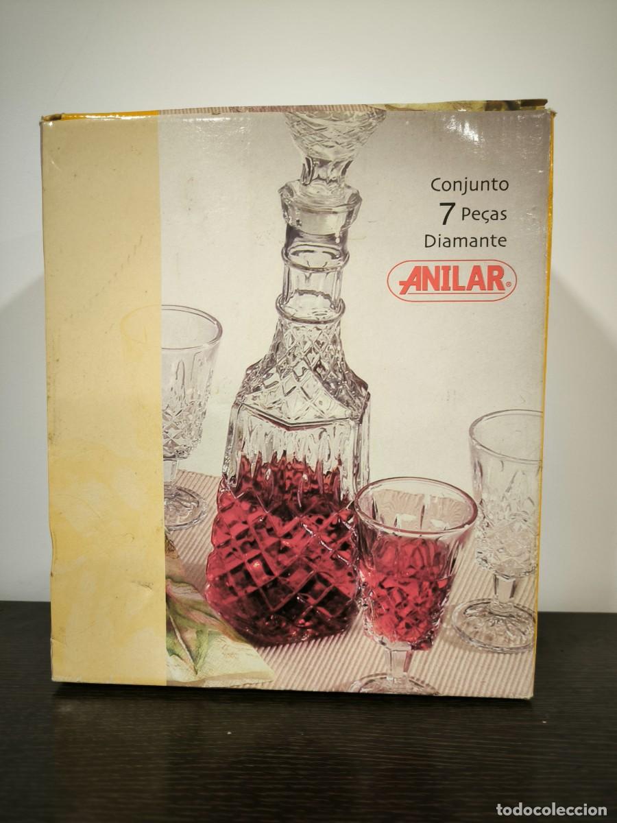 Antig&uuml;edades: Antiguo Juego De Licor Cristal Tallado 7 Piezas &ndash; Botella 37 Cm + 6 Copas 15 Cm