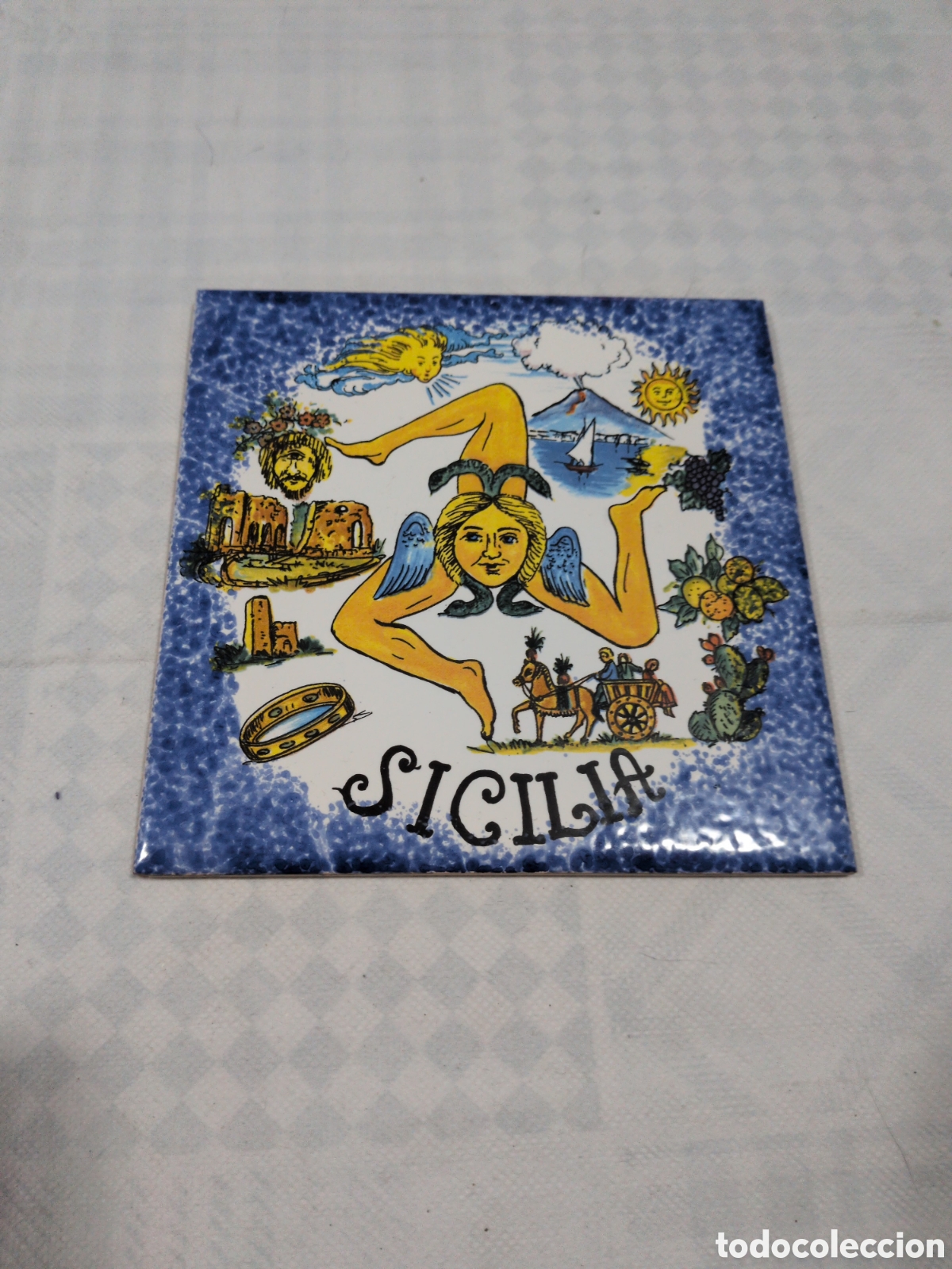Antiguidades: Azulejo antiguo de Sicilia con hermoso decorado para colgar