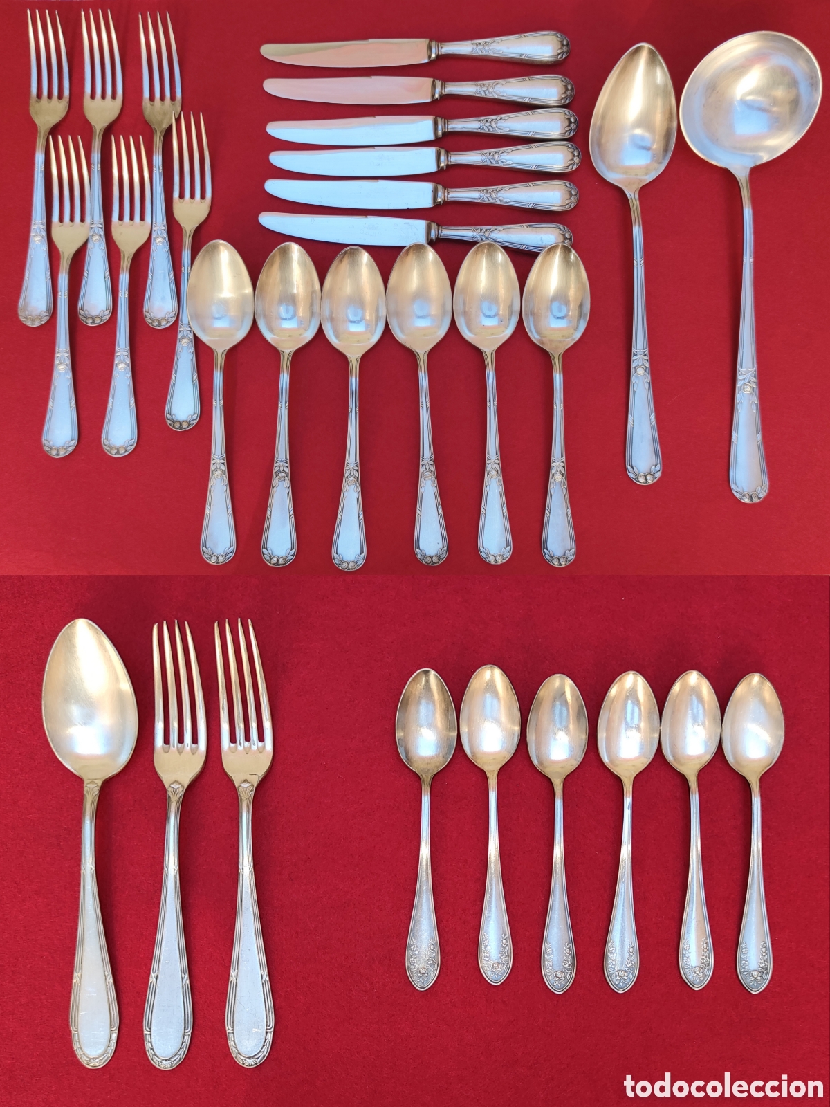 Oggetti Antichi: Cuberter&iacute;a alpaca plateada 29 piezas Dalia Cruz de Malta Rosado