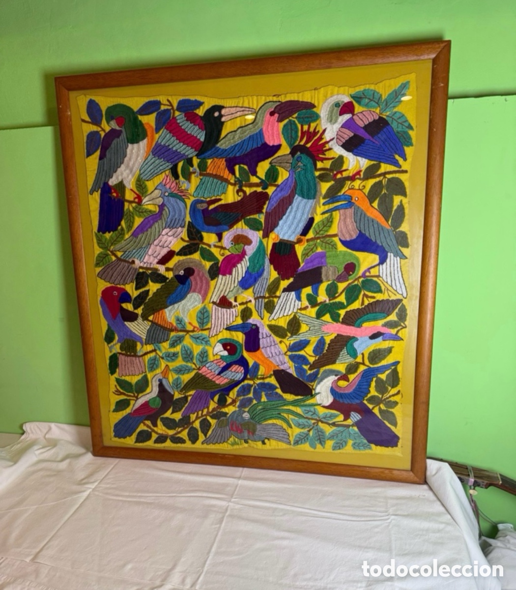 Antig&uuml;edades: Precioso Tapiz Maya Bordado a Mano (Guatemala) mediados del siglo XX.medidas (98X86cms).