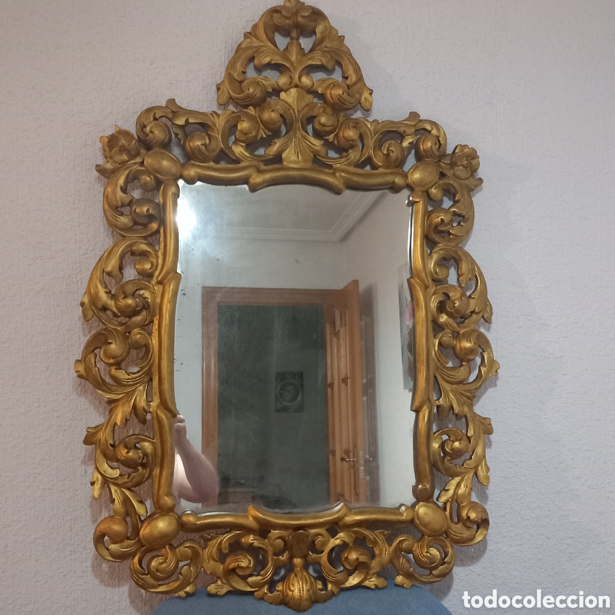 Antig&uuml;edades: ANTIGUO ESPEJO DE MADERA TALLADA(ISABELINO-circa 1900)103cm&times;73cm