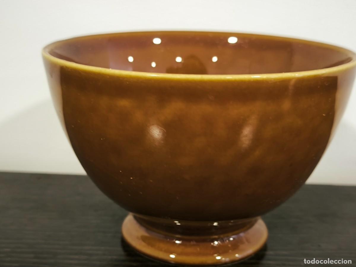 Antiques: Bol Cuenco De Porzelanit 13 Cm &ndash; Cer&aacute;mica Vidriada Marr&oacute;n Con Base Elevada