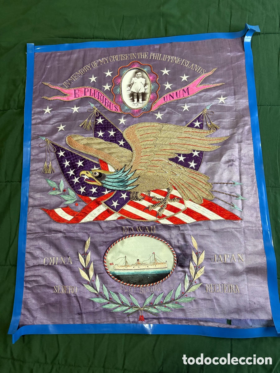 Antig&uuml;edades: Trapunto militar bordado en seda EEUU, La Marina