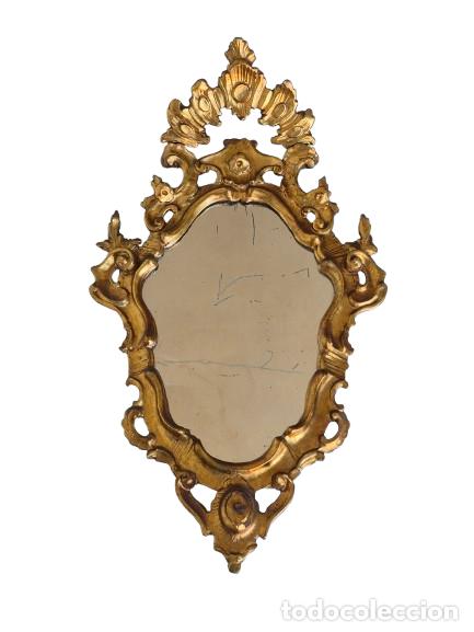 Antig&uuml;edades: Espejo, Cornucopia - Talla de Madera Dorada en Pan de Oro - S.XVIII - Espejo Antiguo Plateado