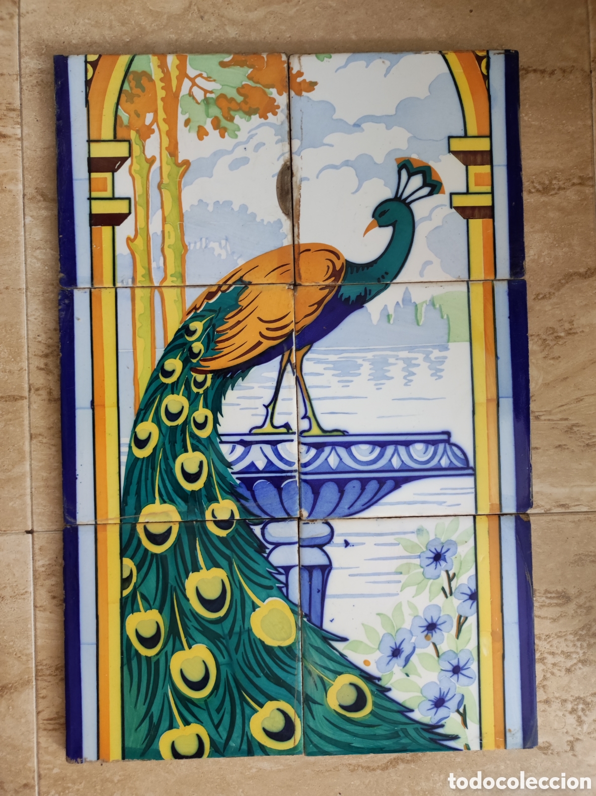 Antiques: Espectacular mosaico 6 azulejos pavo real 20x20 cm