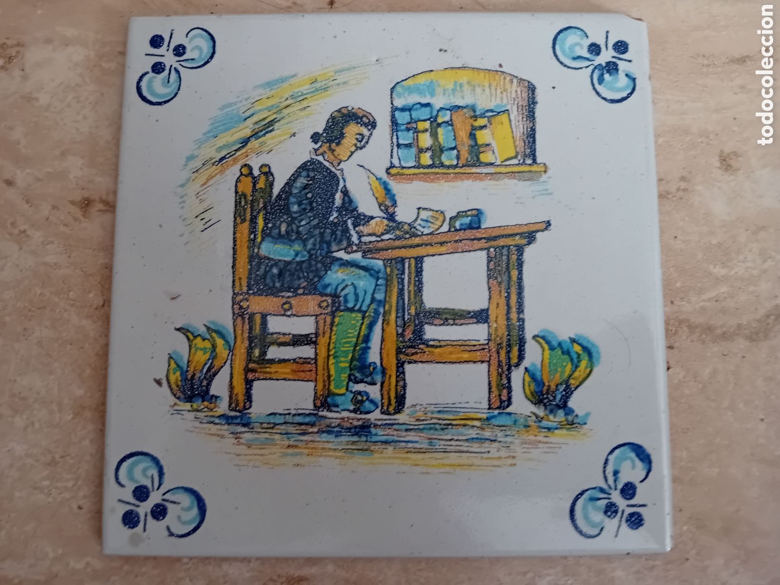Antiques: Antiguo azulejo representativo de los oficios valencianos 15x15cm