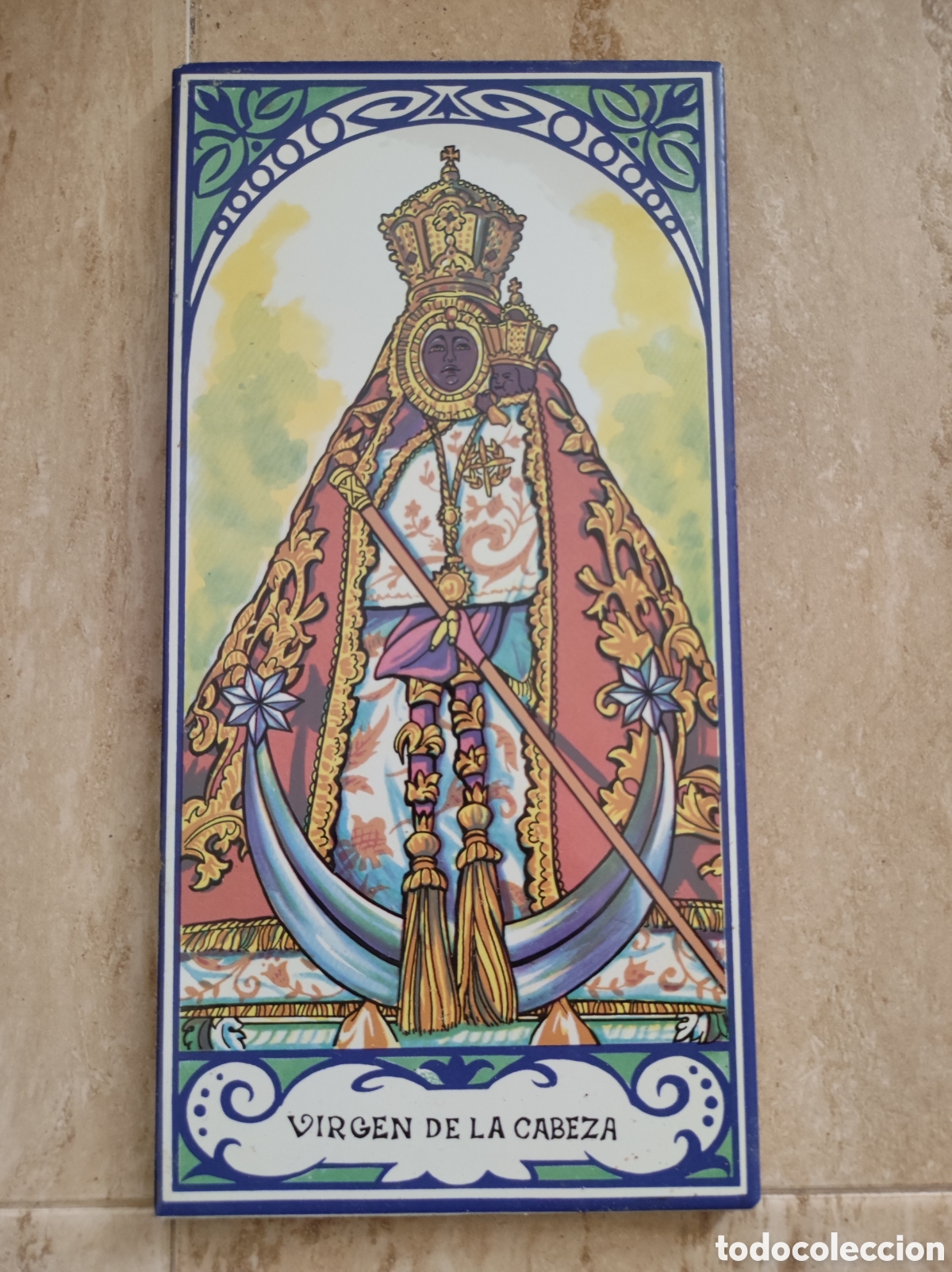 Antiques: Bonito azulejo virgen de la cabeza 30x15cm