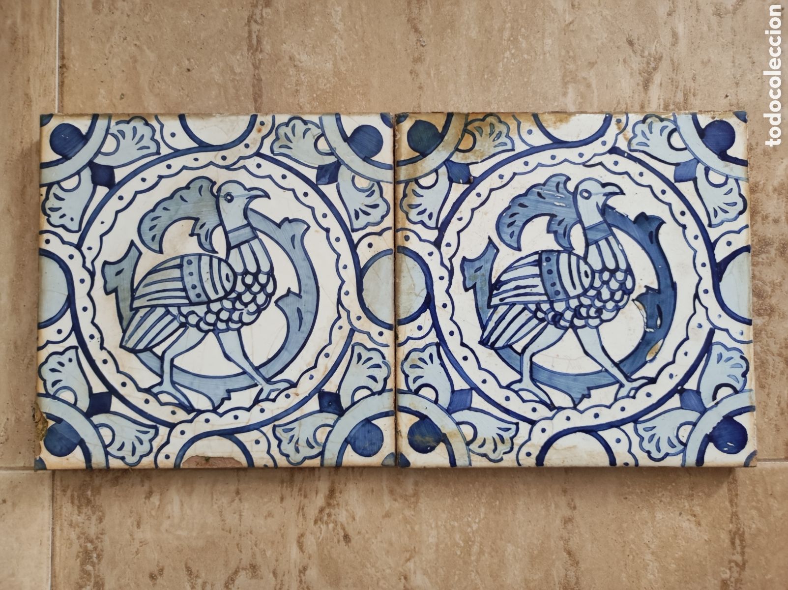 Antiques: Dos azulejos antiguos p&aacute;jaros 29x20 cm