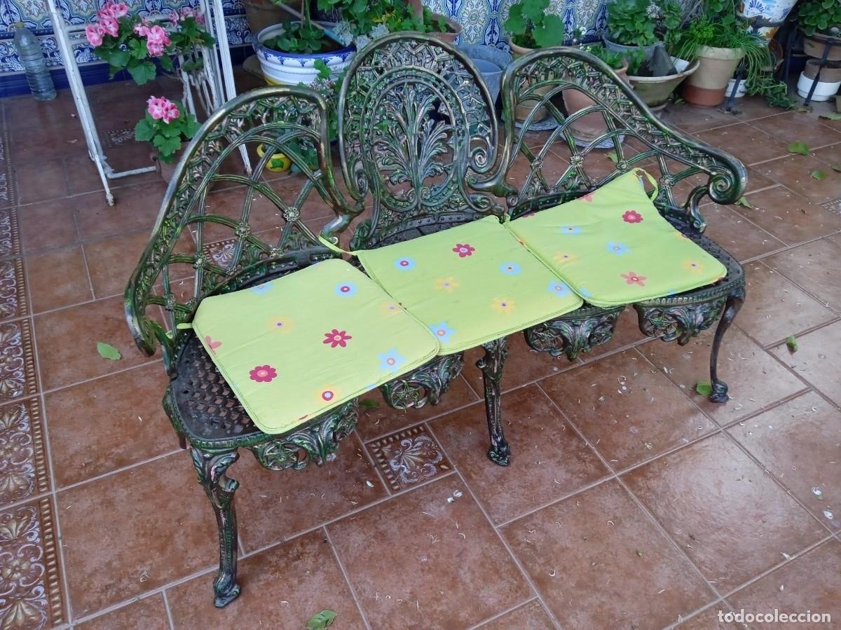 Antig&uuml;edades: Antiguo banco de terraza o jard&iacute;n de hierro fundido