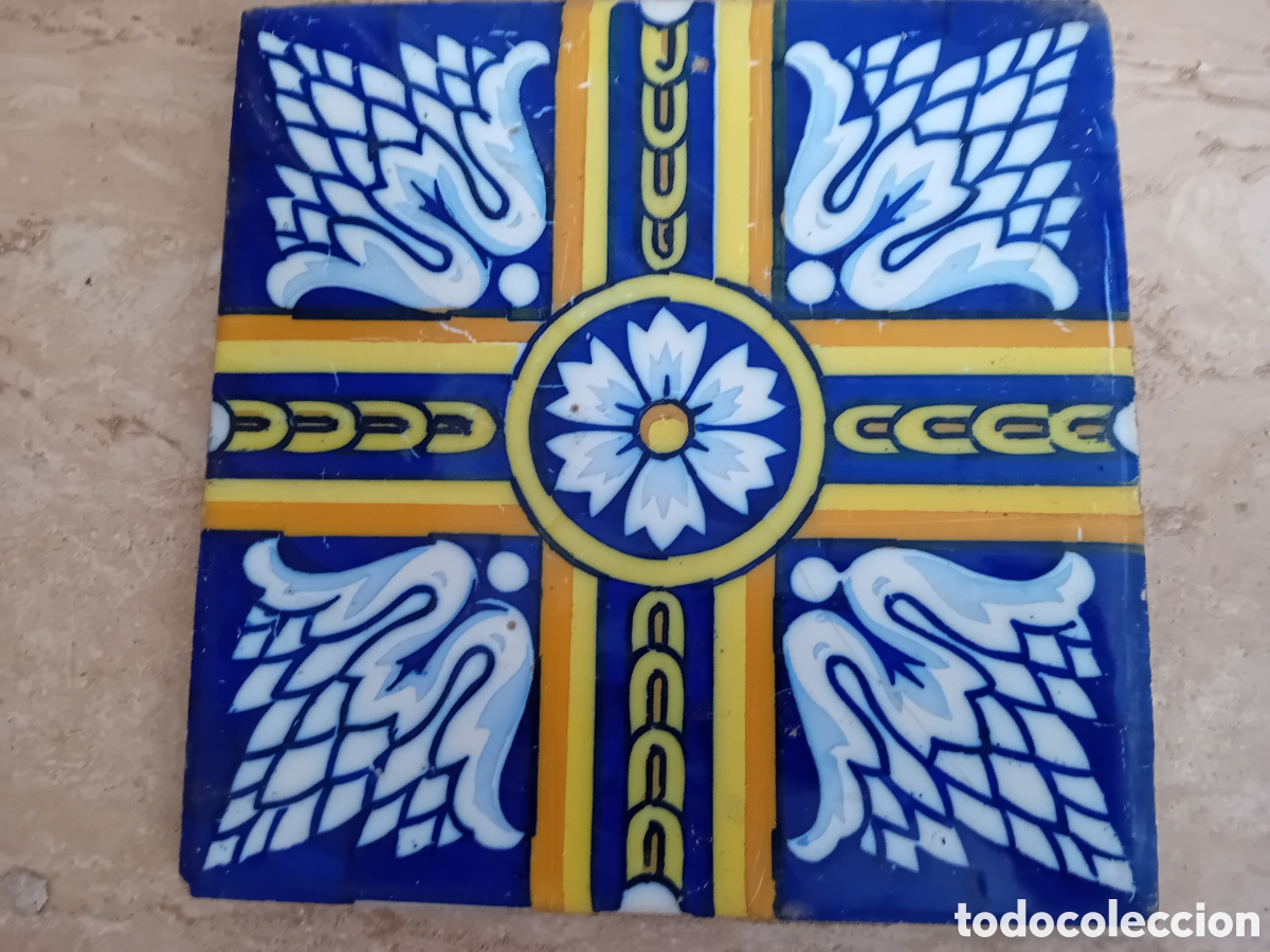 Oggetti Antichi: Antiguo azulejo decorativo principios del s.XX 20x20cm