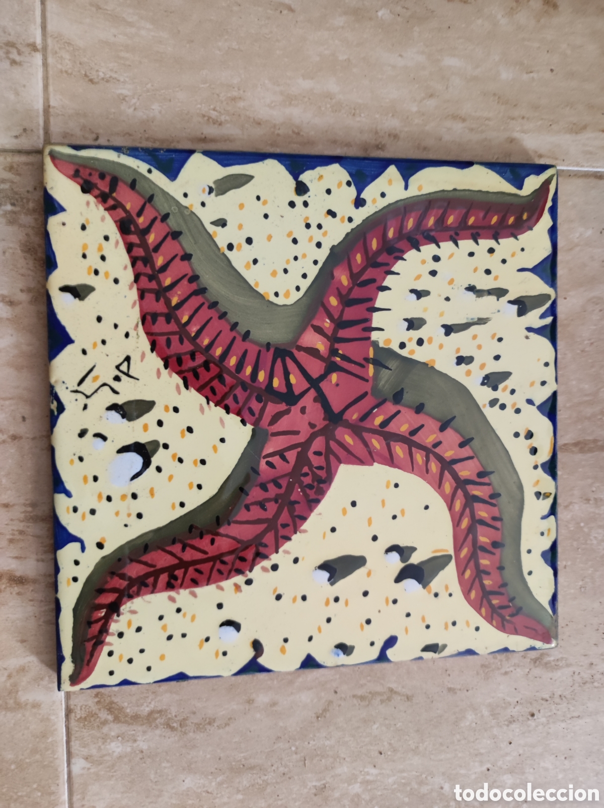 Antig&uuml;edades: Bonito y antigua azulejo estrella de mar 29x20 cm
