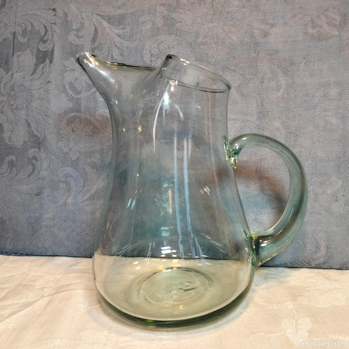 Antig&uuml;edades: Jarra jarr&oacute;n de cristal soplado a mano transparente para l&iacute;quidos agua, zumos etc de los a&ntilde;os 50-60