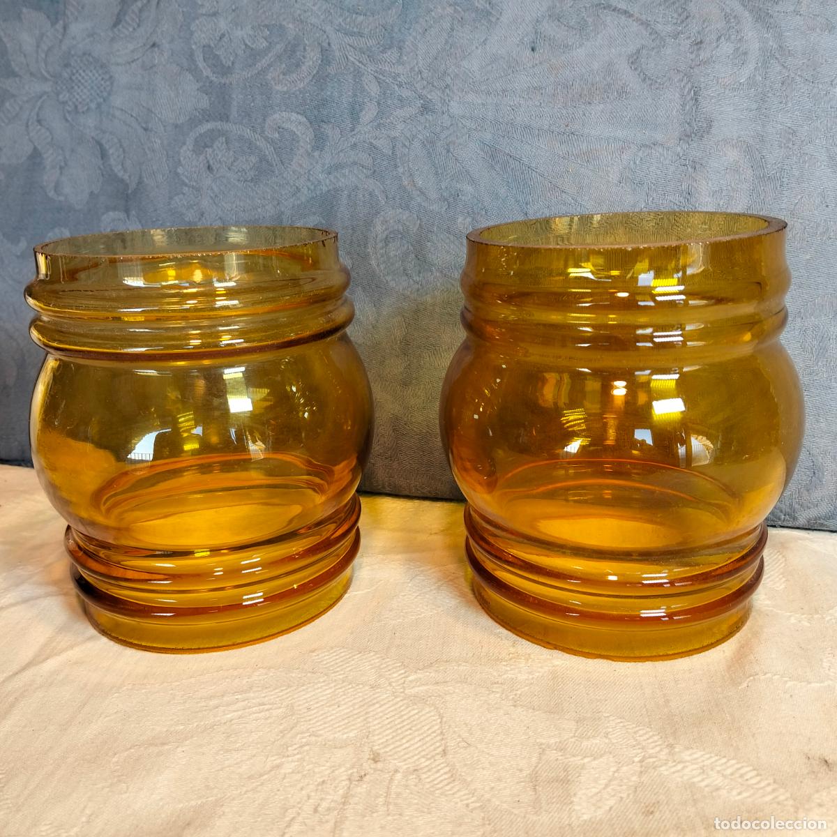 Oggetti Antichi: 2 Tulipa para farola nautico l&aacute;mpara de cristal &aacute;mbar repuestos de l&aacute;mparas despiece a&ntilde;os 60