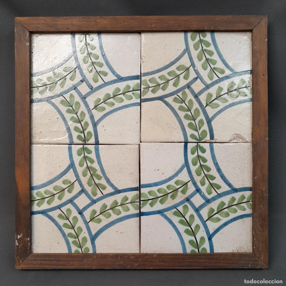 Antig&uuml;edades: 37. CONJUNTO DE CUATRO AZULEJOS PINTADOS A MANO. CER&Aacute;MICA POPULAR CATALANA, PRINCIPIOS S. XX.