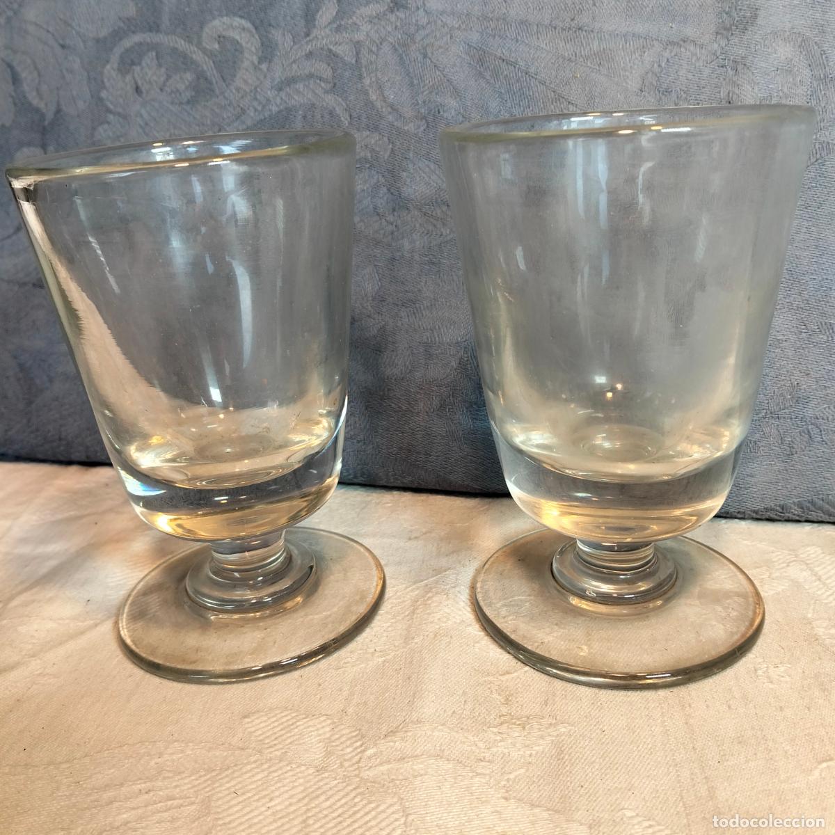 Oggetti Antichi: 2u pareja copas de cristal antiguas vidrio transparente agua vino 13 cm sopladas a mano a&ntilde;os 30-40