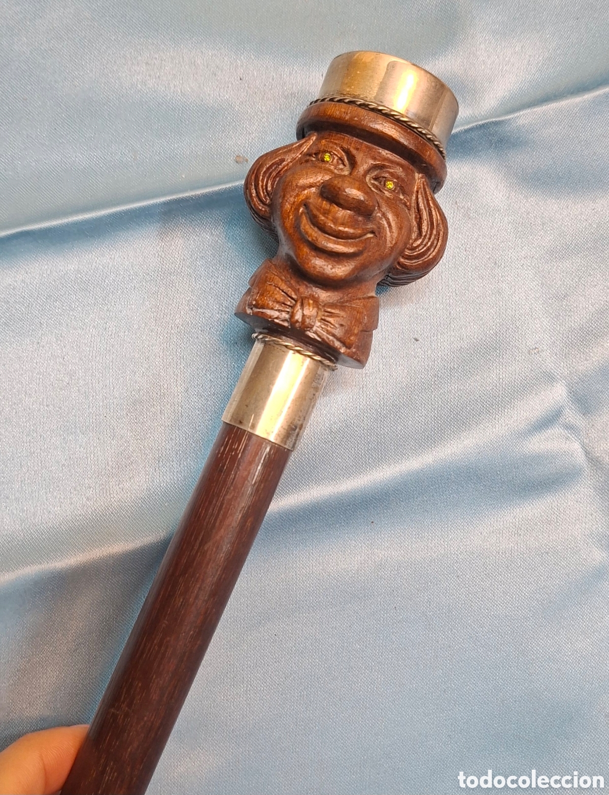 Antig&uuml;edades: Bast&oacute;n antiguo madera y plata cara payaso - Foto 3