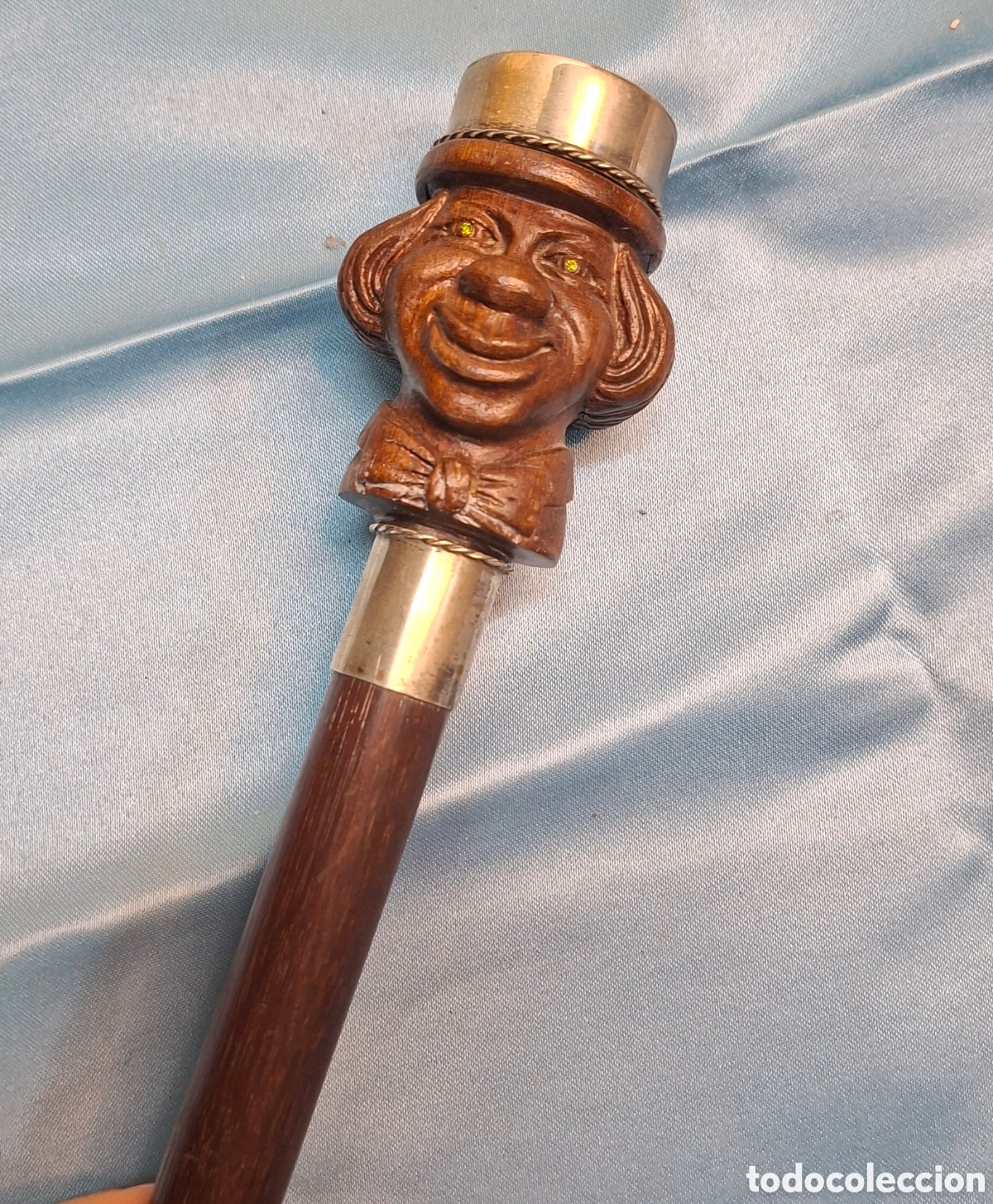 Antig&uuml;edades: Bast&oacute;n antiguo madera y plata cara payaso - Foto 4