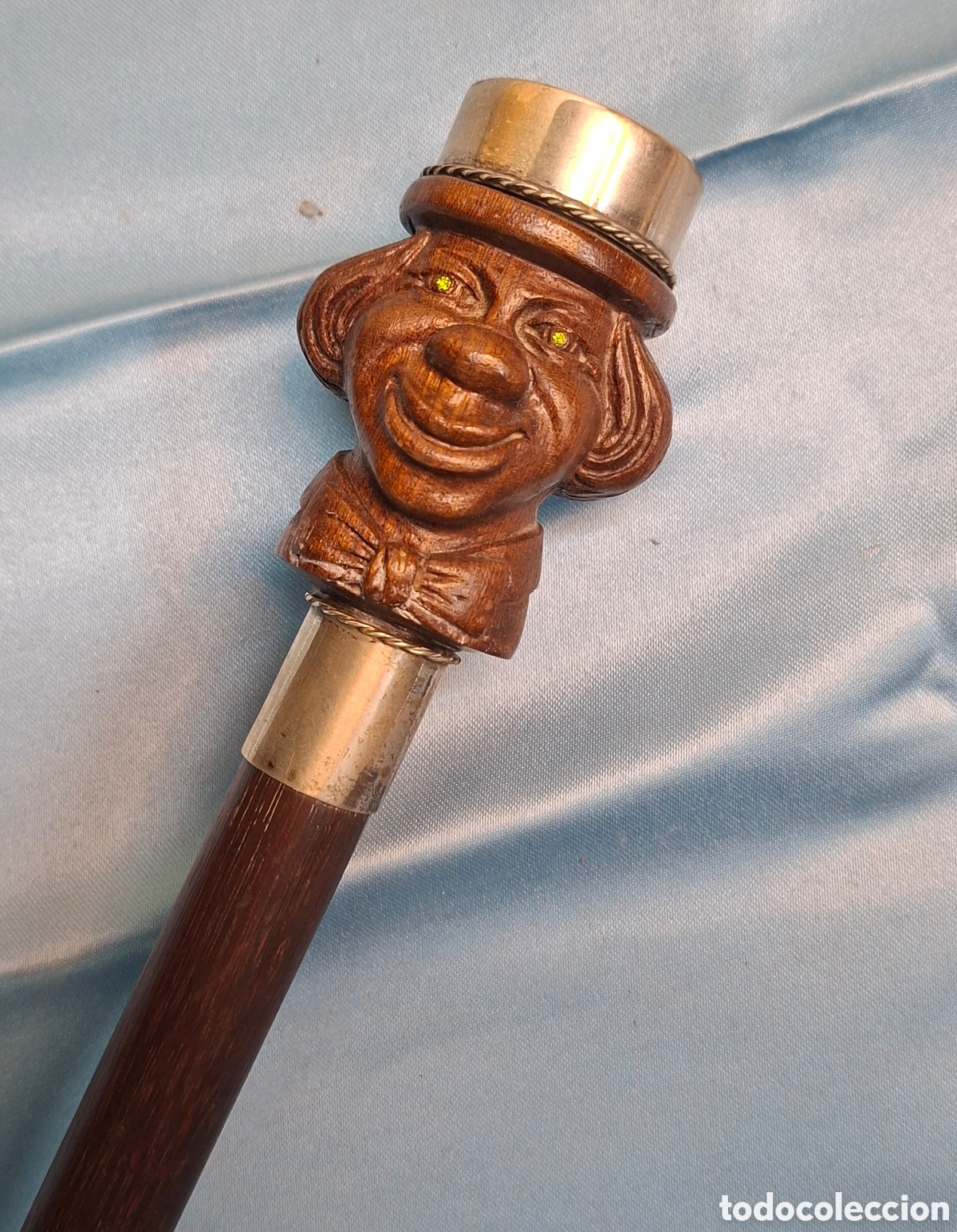 Antig&uuml;edades: Bast&oacute;n antiguo madera y plata cara payaso - Foto 7