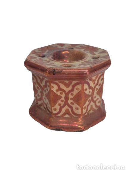 Antig&uuml;edades: Antiguo Tintero - Cer&aacute;mica de Manises, Reflejos Met&aacute;licos - Sello Espa&ntilde;i