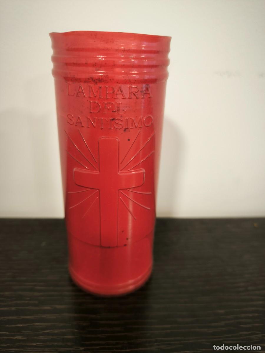Antig&uuml;edades: Vela L&aacute;mpara Del Sant&iacute;simo Roja 15 Cm &ndash; Vaso Religioso Con Cruz En Relieve