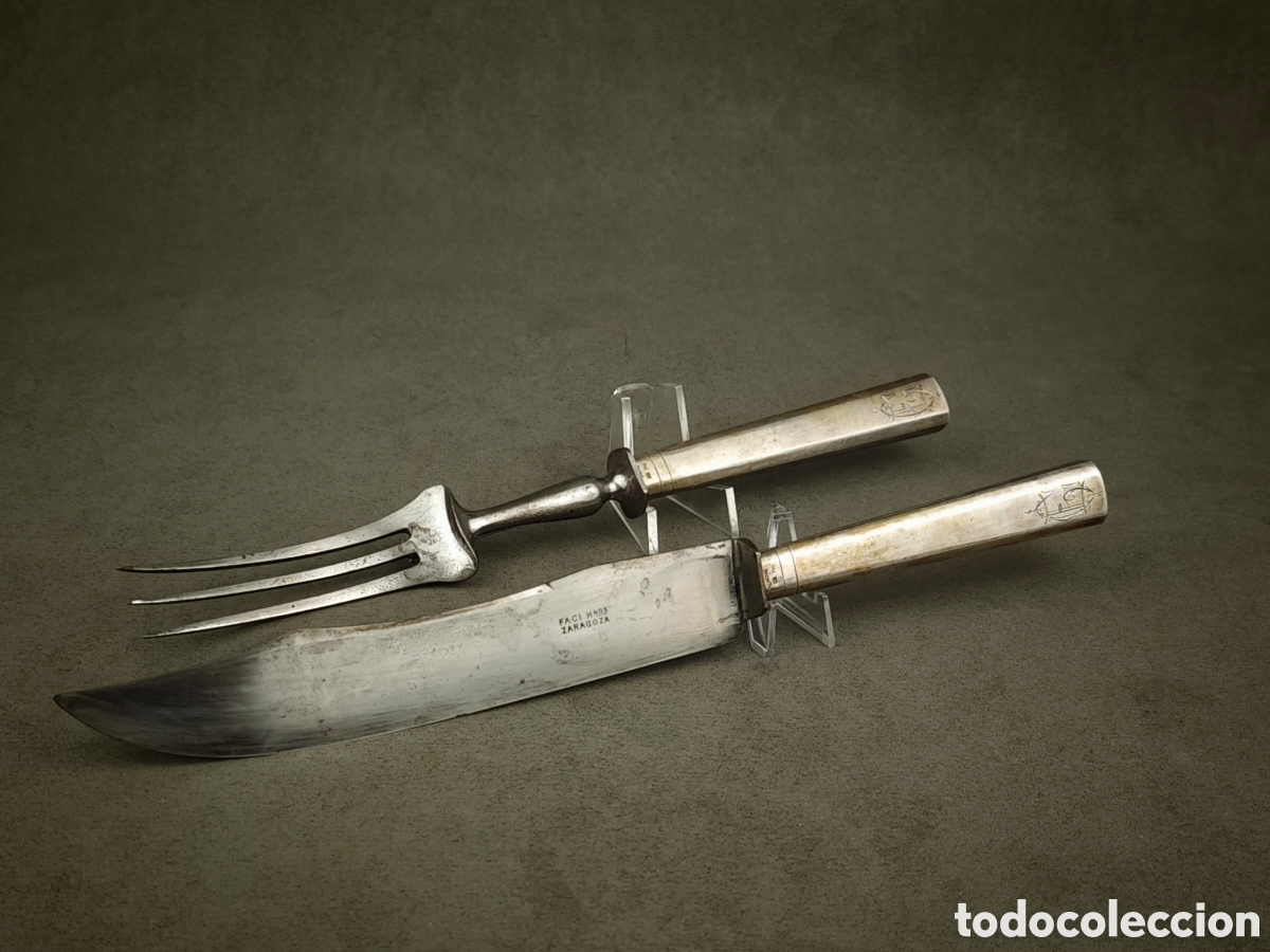 Antig&uuml;edades: Antiguo Conjunto para Servir Mangos de Plata - Foto 2