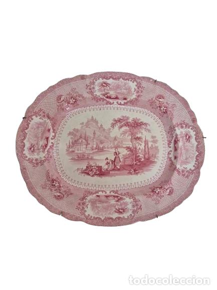 Antig&uuml;edades: Gran Bandeja, Fuente - Loza La Cartuja Pickman, Sevilla - Serie Rosa - S.XIX