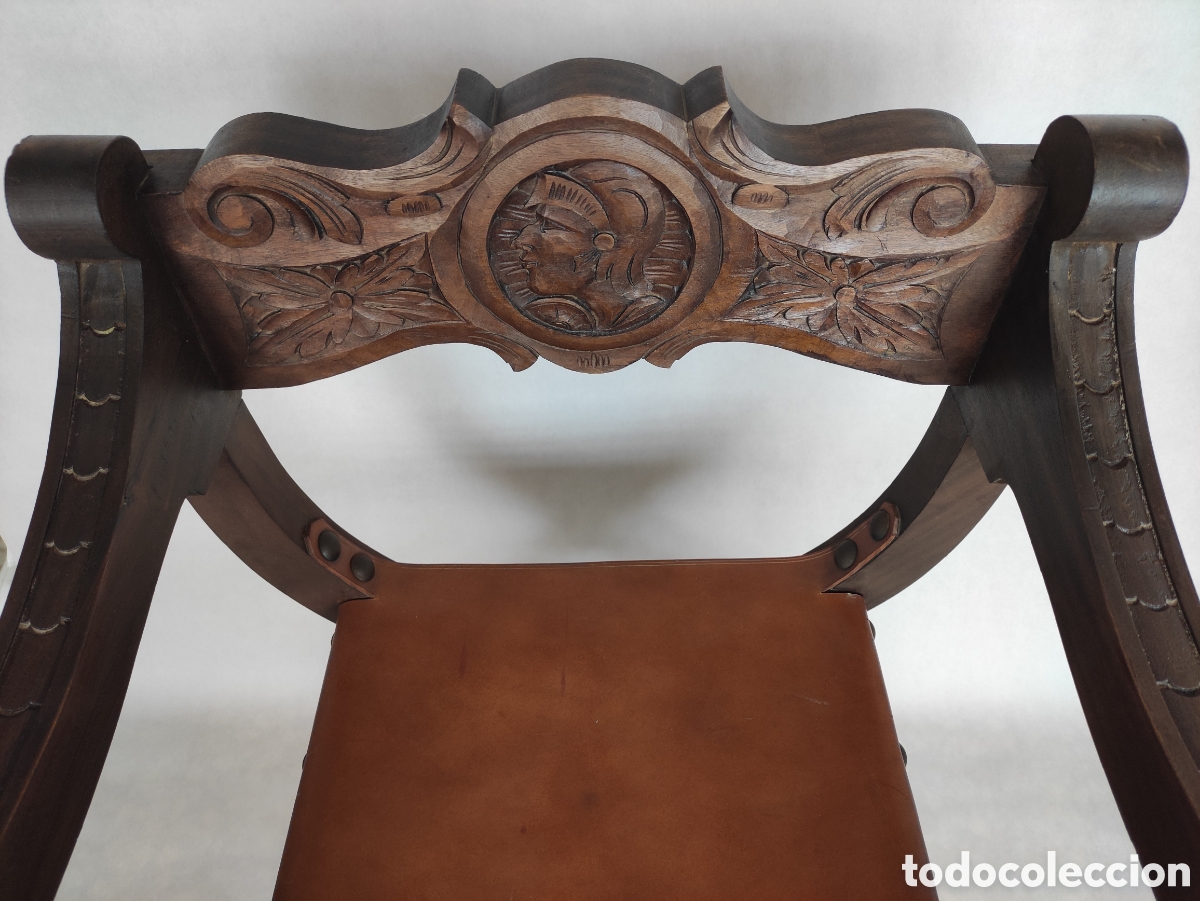 Antig&uuml;edades: Sill&oacute;n Jamuga de cuero y madera noble macizo - Foto 3
