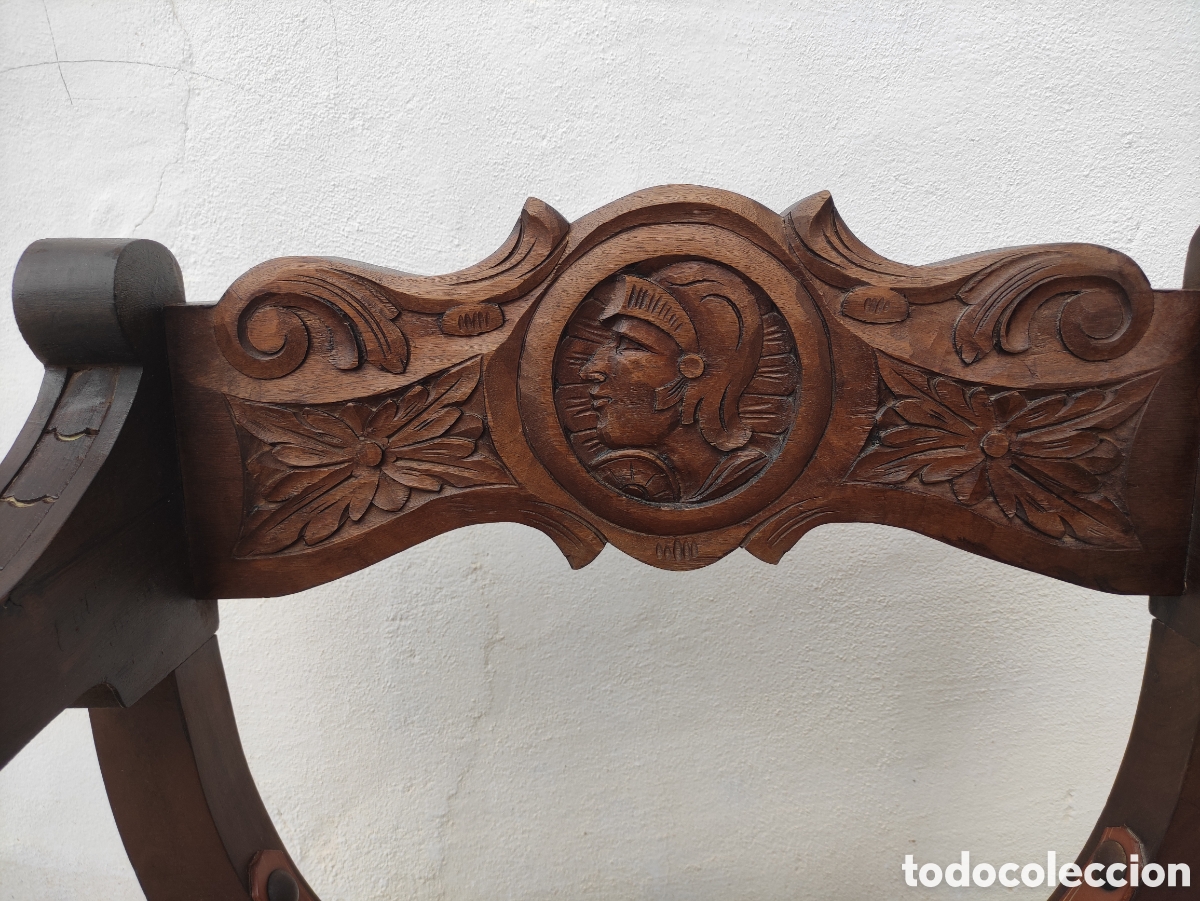 Antig&uuml;edades: Sill&oacute;n Jamuga de cuero y madera noble macizo - Foto 4
