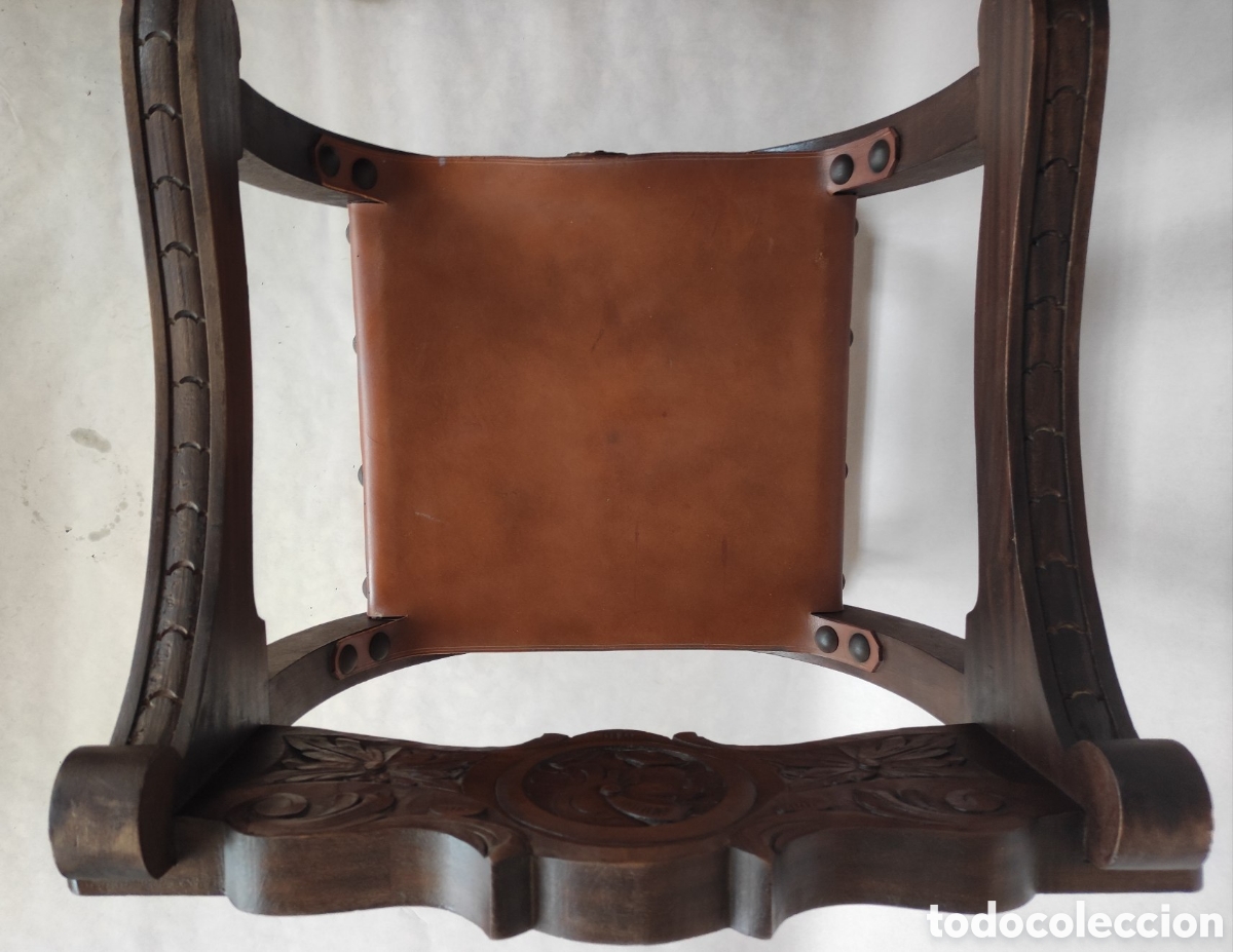 Antig&uuml;edades: Sill&oacute;n Jamuga de cuero y madera noble macizo - Foto 10