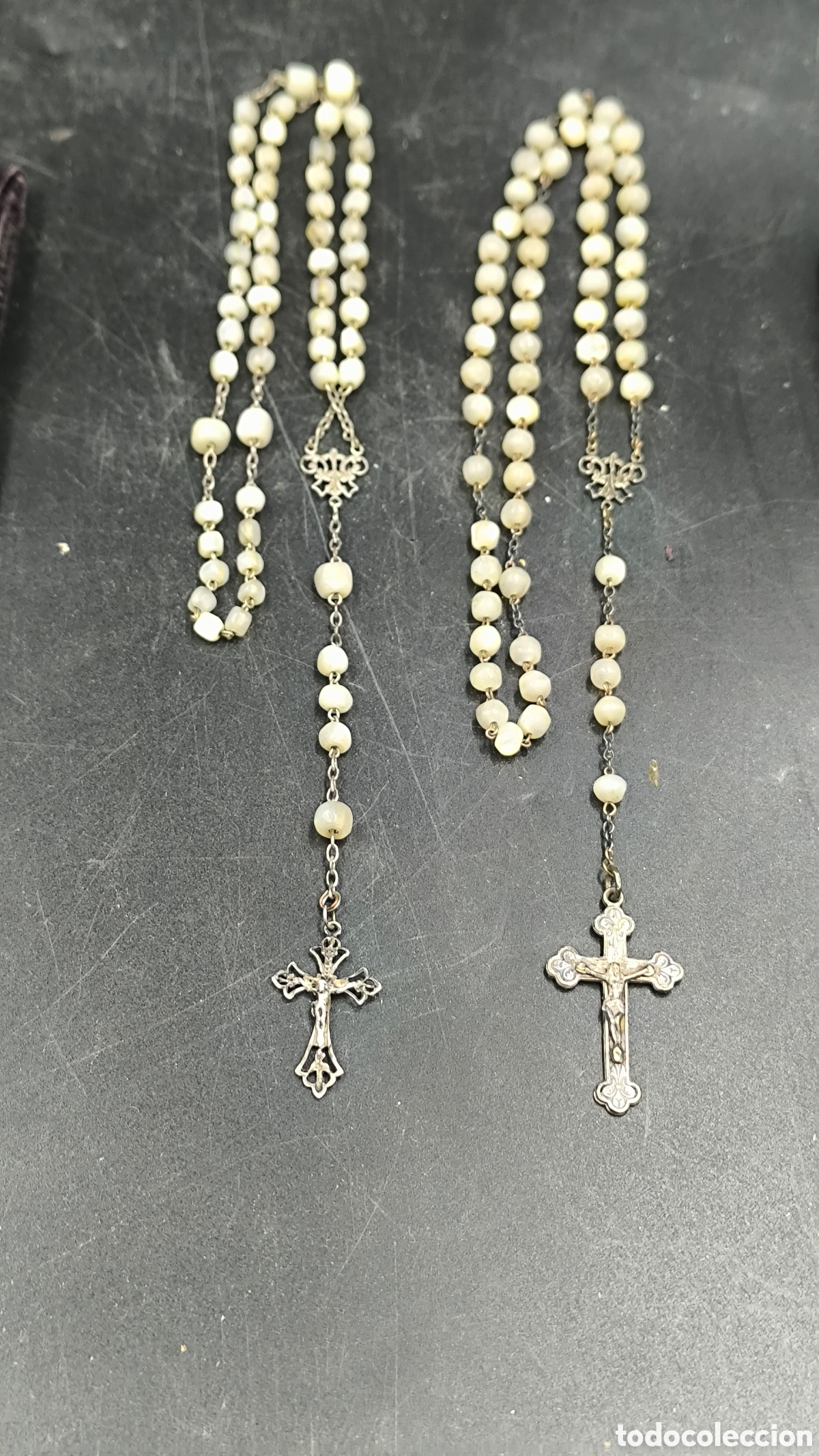 Antig&uuml;edades: Pareja rosarios antiguos n&aacute;car y plata?