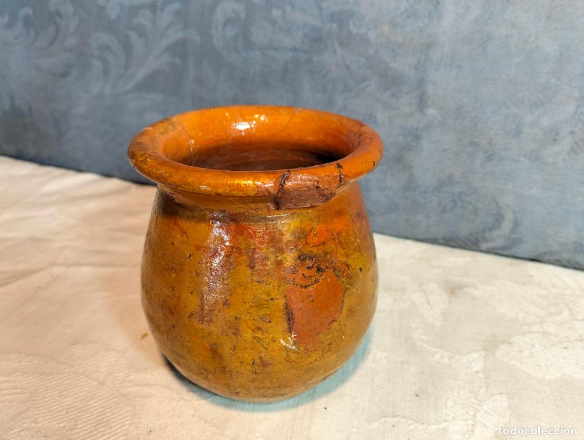 Antiques: Jarra orza tup&iacute; de cer&aacute;mica antigua marr&oacute;n ollita puchero ceramica popular catalana peque&ntilde;o 9,5 cm