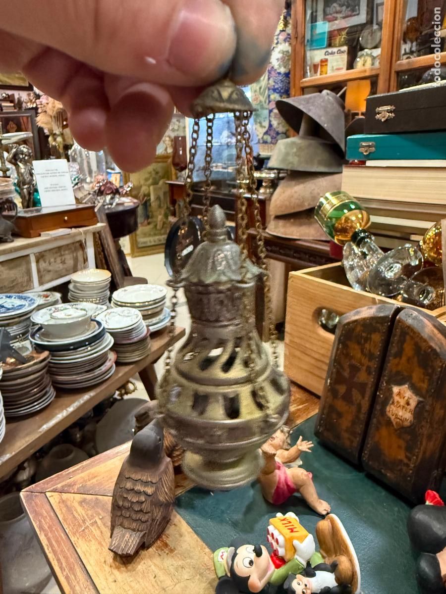 Antig&uuml;edades: INCENSARIO BOTAFUMEIRO DE ALPACA - MEDIDA TOTAL 9 CM - RELIGIOSO