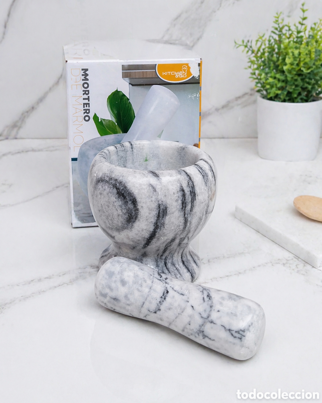 Antig&uuml;edades: Mortero de cocina marmol de Macael con maza maja