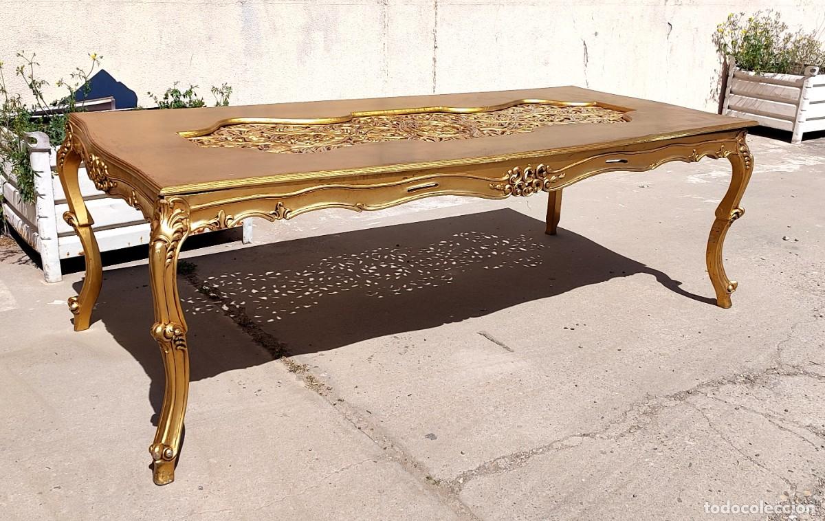 Antig&uuml;edades: Mesa de comedor en madera tallada y sobredorada - Foto 2