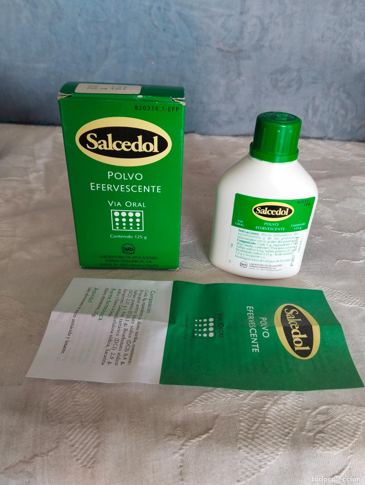 Antig&uuml;edades: Bote medicamento en caja original Salcedol polvo efervescente a&ntilde;os 2000