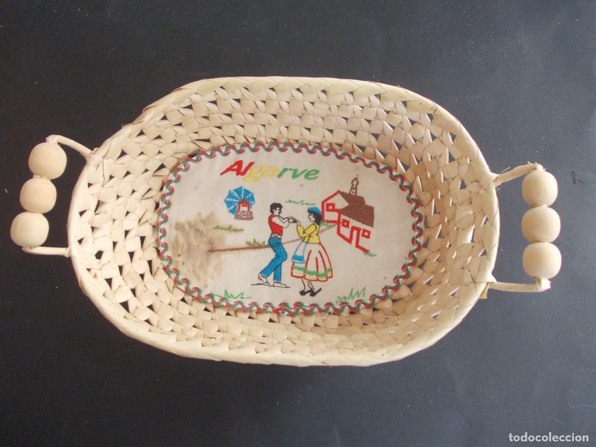 Oggetti Antichi: Cesta artesanal Algarve bordado tradicional portugu&eacute;s souvenir fibras naturales cuentas madera